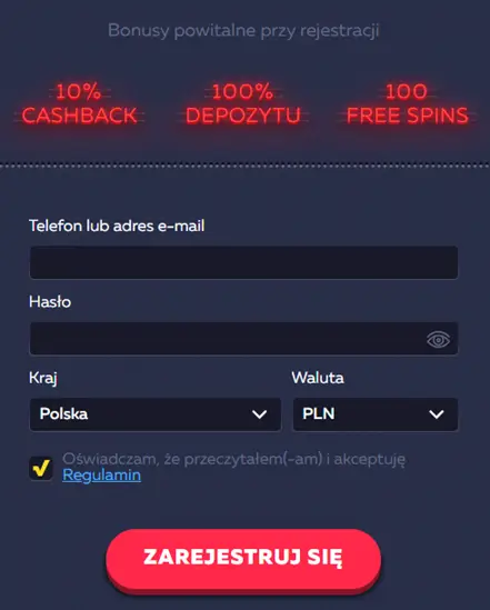 Formularz rejestracyjny Vavada Casino szybka rejestracja nowego konta gracza online